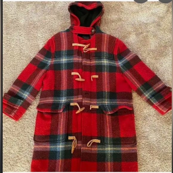 Red Plaid Toggle pea Coat Ralph Lauren vintage wool rare L fall casual classic - Picture 1 of 8